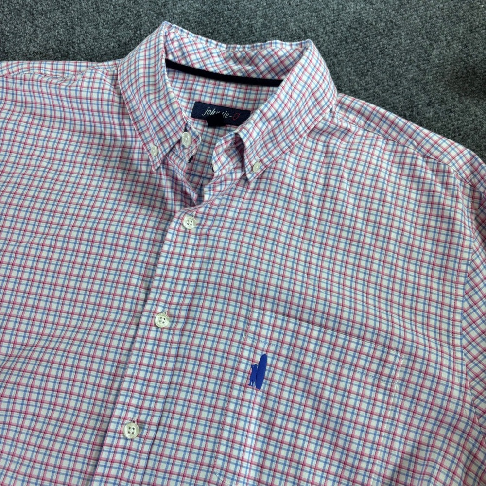 johnnie-O Button Down Shirt Mens XL Red Blue Check Egyptian Cotton Long Sleeve - Picture 3 of 7